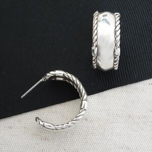 Wide Silver Hoop Earrings, Braided Edge, Southwestern Vibe, NWT